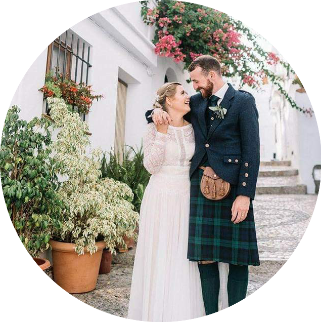 Scotish couple in a white village